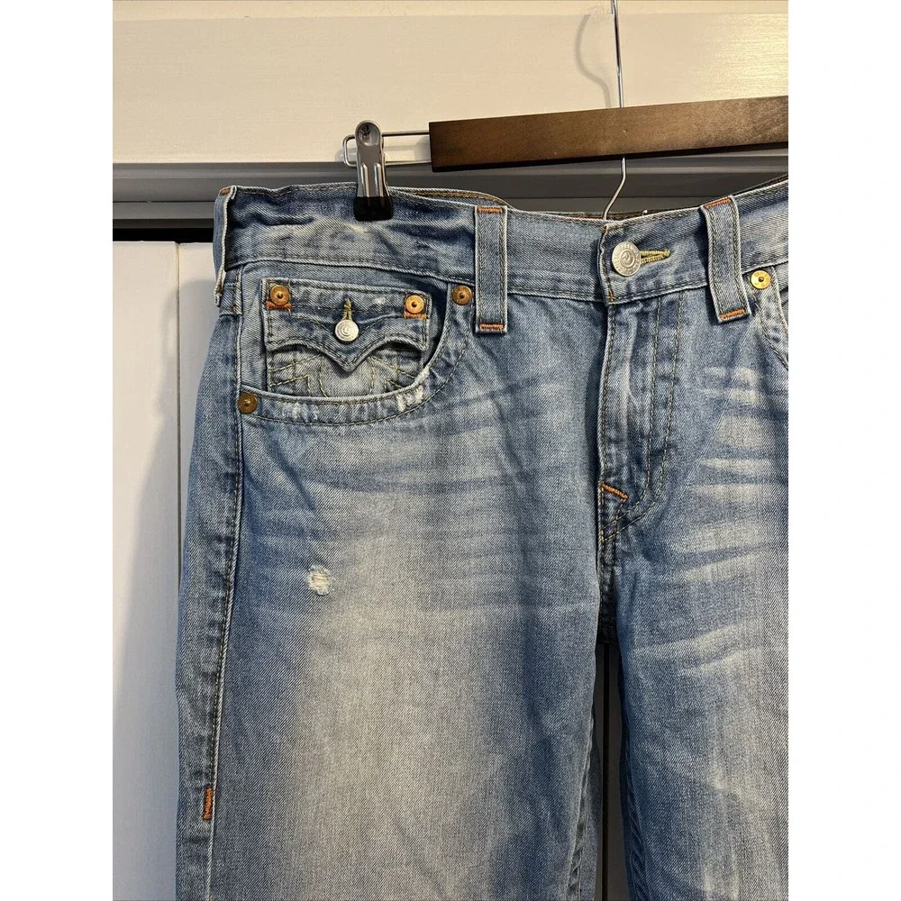 True Religion Jeans Men's 36x34 Blue Denim Straight w/Flaps Retro Rock Skater 34